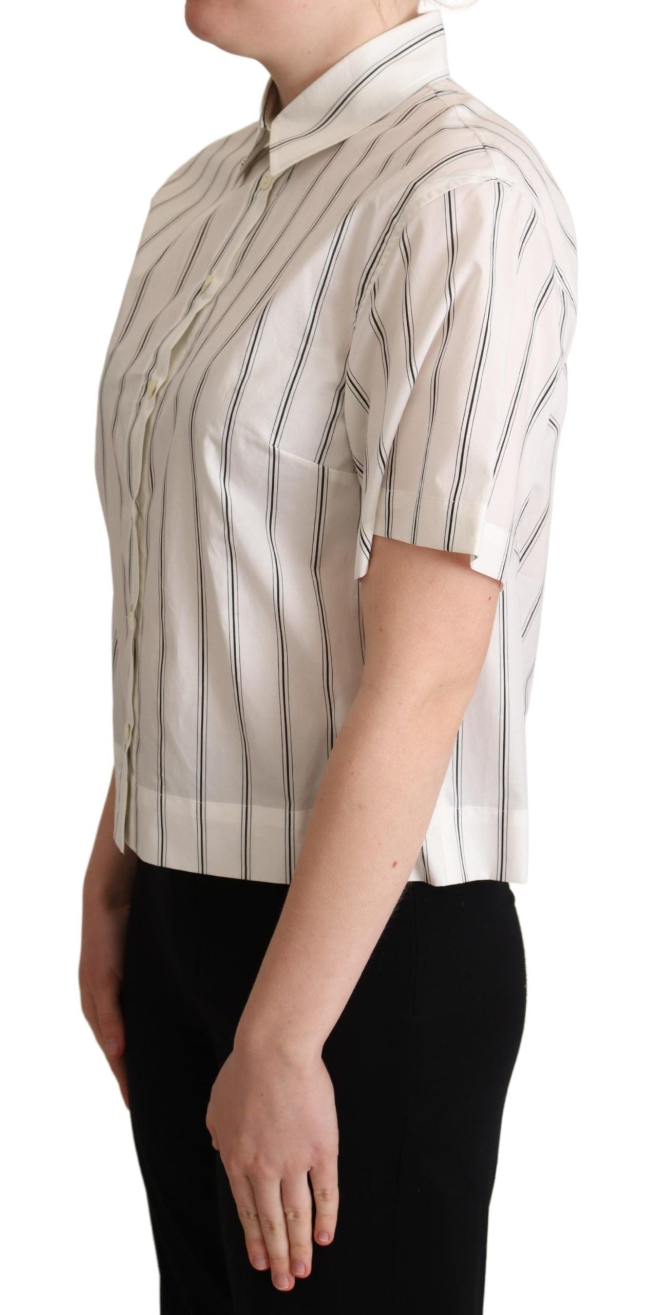 Dolce & Gabbana White Black Stripes Collared Shirt Top Dolce & Gabbana