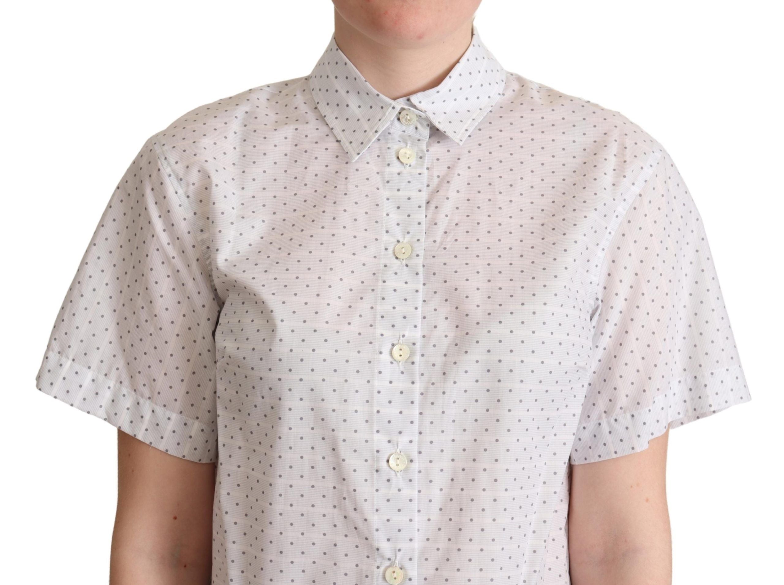 Dolce & Gabbana White Black Polka Dots Collar Blouse Shirt Dolce & Gabbana