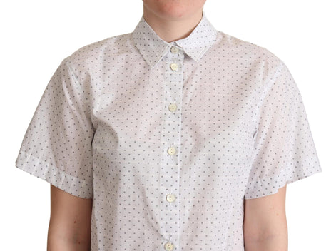 Dolce & Gabbana White Black Polka Dots Collar Blouse Shirt Dolce & Gabbana