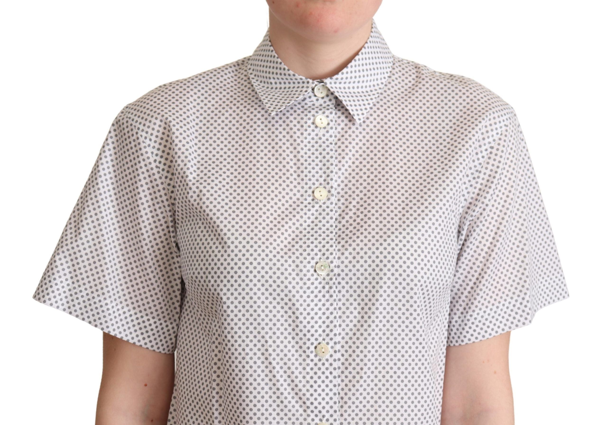 Dolce & Gabbana White Gray Polka Dots Collared Button Shirt Dolce & Gabbana