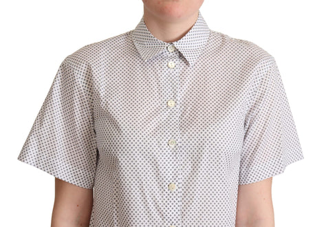 Dolce & Gabbana White Gray Polka Dots Collared Button Shirt Dolce & Gabbana