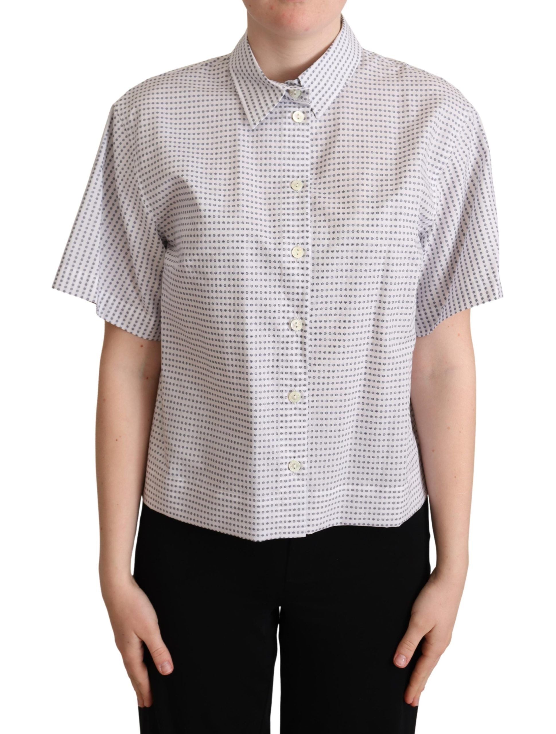 Dolce & Gabbana White Polka Dots Collared Blouse Shirt Dolce & Gabbana
