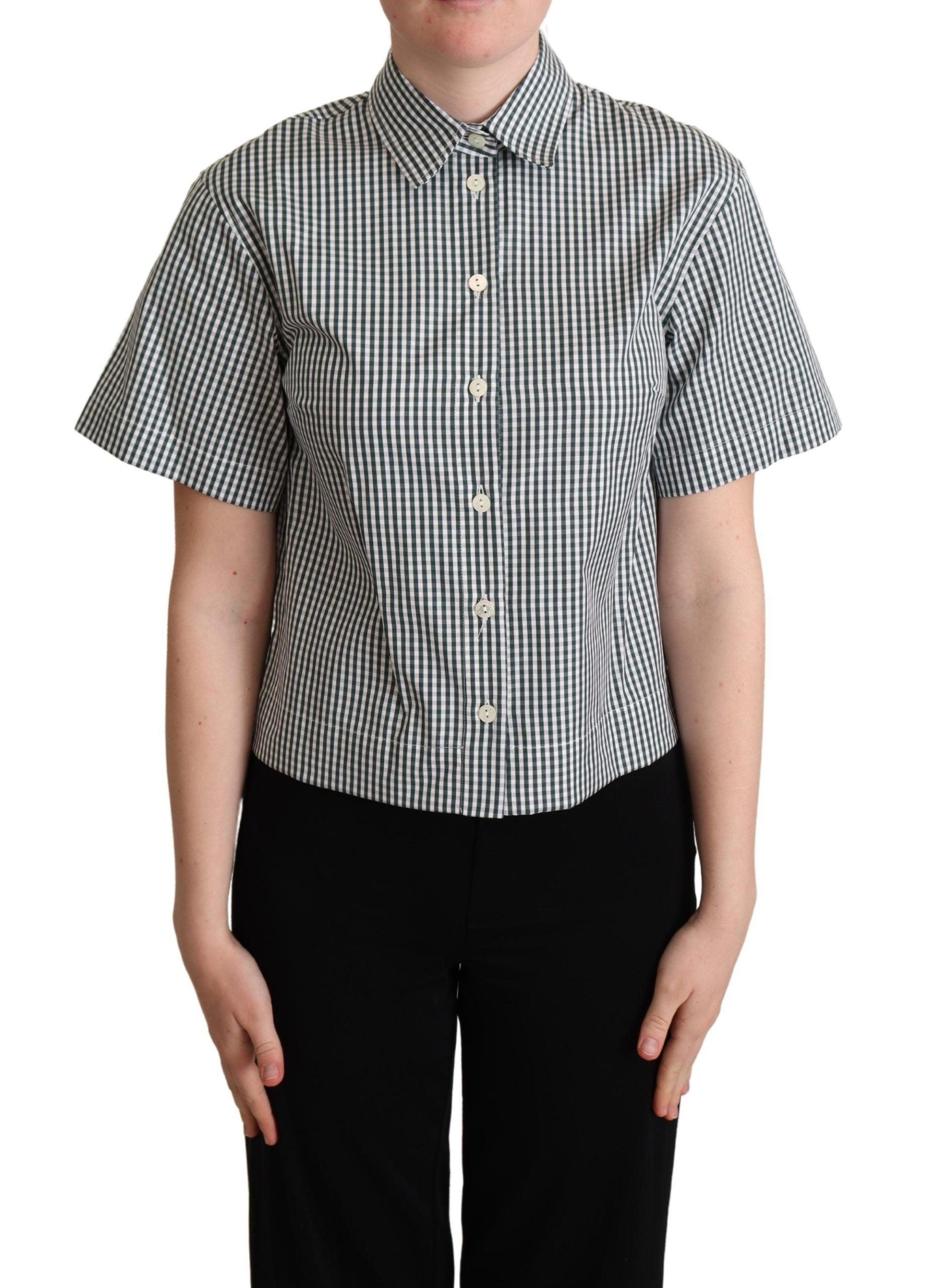 Dolce & Gabbana White Green Cotton Check Shirt Blouse Top Dolce & Gabbana