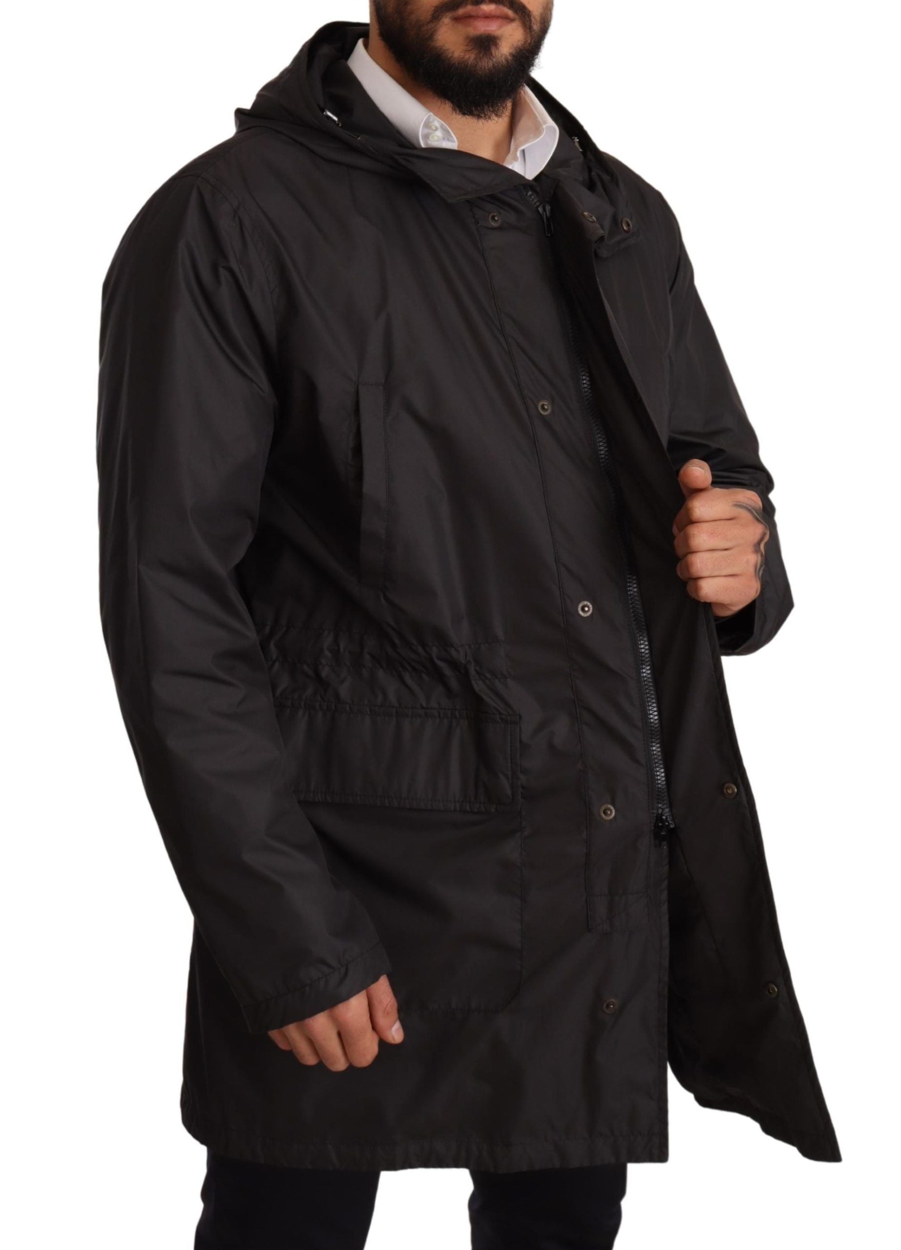 Dolce & Gabbana Black Hooded Mens Trench Coat Jacket Dolce & Gabbana
