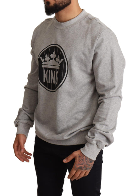 Dolce & Gabbana Gray Crown King Print Cotton Sweater Dolce & Gabbana