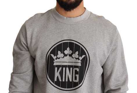 Dolce & Gabbana Gray Crown King Print Cotton Sweater Dolce & Gabbana