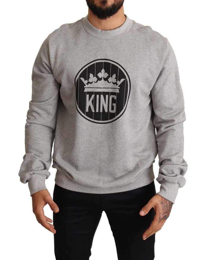 Dolce & Gabbana Gray Crown King Print Cotton Sweater Dolce & Gabbana