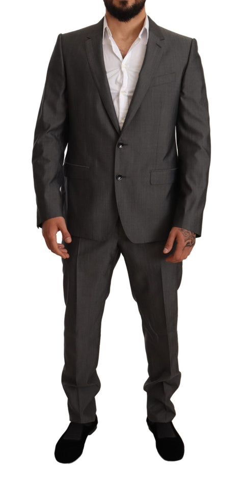 Dolce & Gabbana Gray Metallic MARTINI Slim Fit Set Suit Dolce & Gabbana