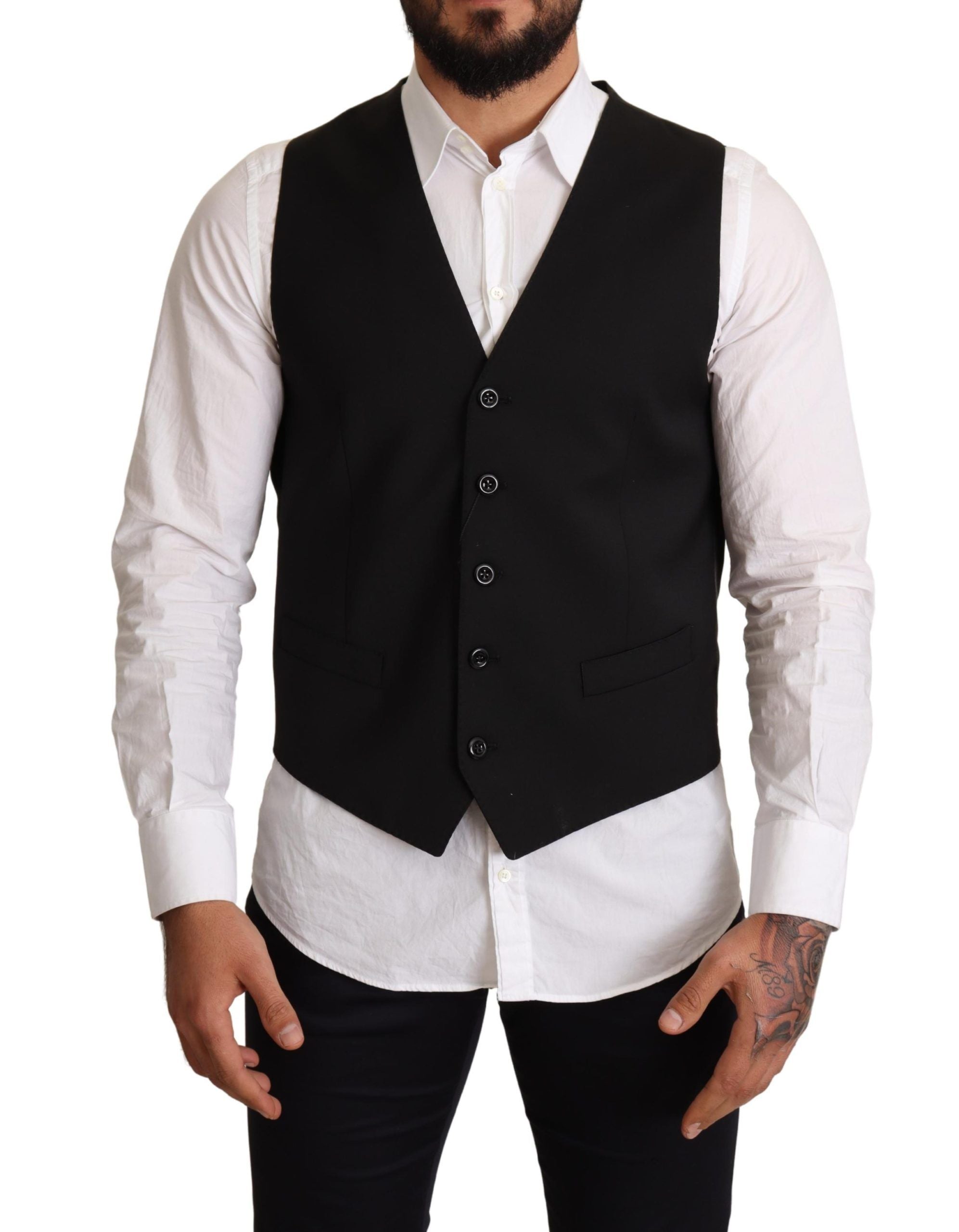 Dolce & Gabbana Black Wool Formal Waistcoat Dress Dolce & Gabbana