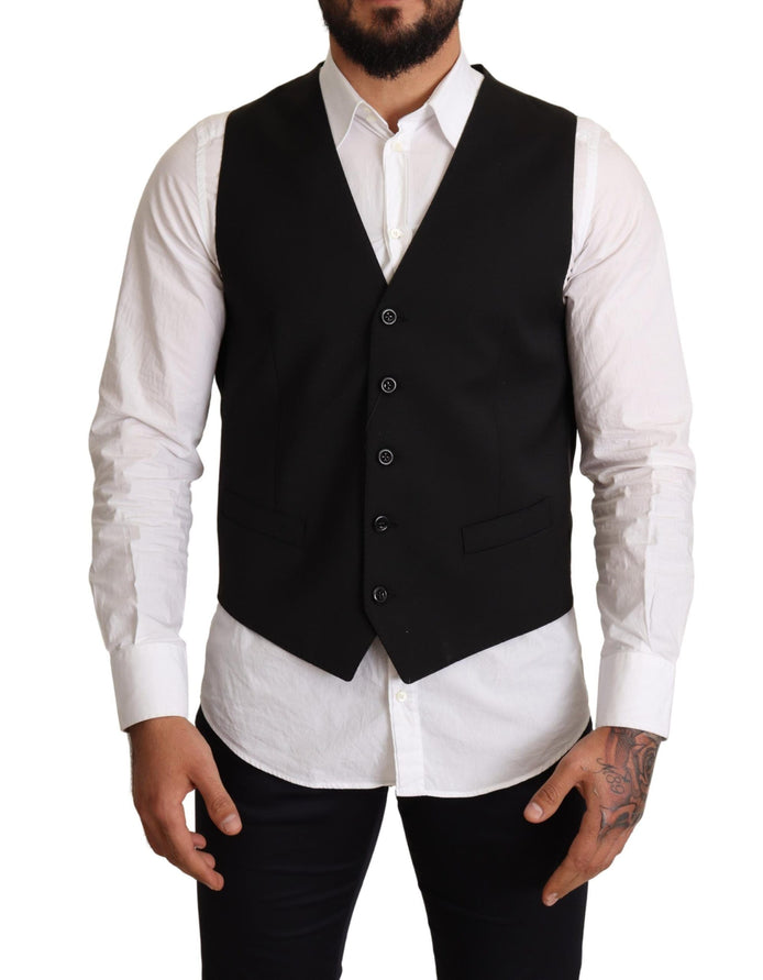 Dolce & Gabbana Black Wool Formal Waistcoat Dress Dolce & Gabbana