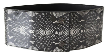 Ermanno Scervino Black Wide Leather Snakeskin Design Waist Belt Ermanno Scervino
