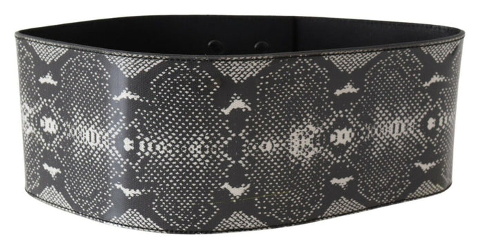 Ermanno Scervino Black Wide Leather Snakeskin Design Waist Belt Ermanno Scervino