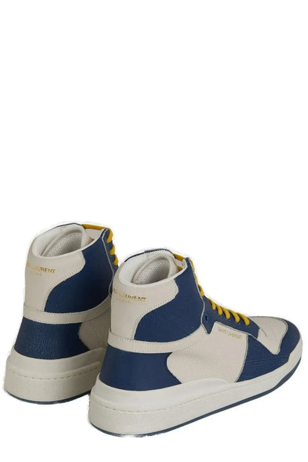 Saint Laurent Blue Calf Leather Mid Top Sneakers Saint Laurent