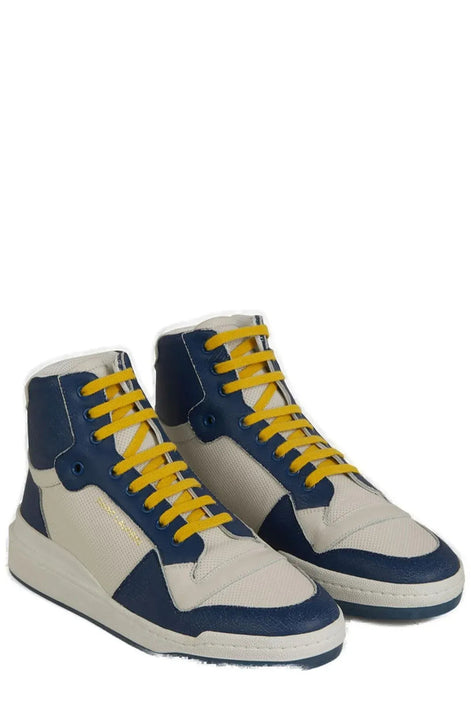 Saint Laurent Blue Calf Leather Mid Top Sneakers Saint Laurent