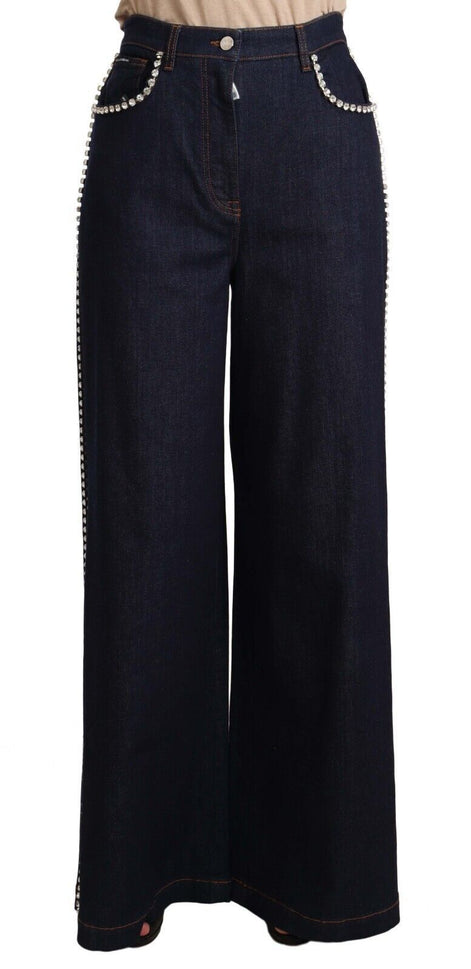 Dolce & Gabbana Dark Blue Crystal Embellished Flare Jeans Dolce & Gabbana