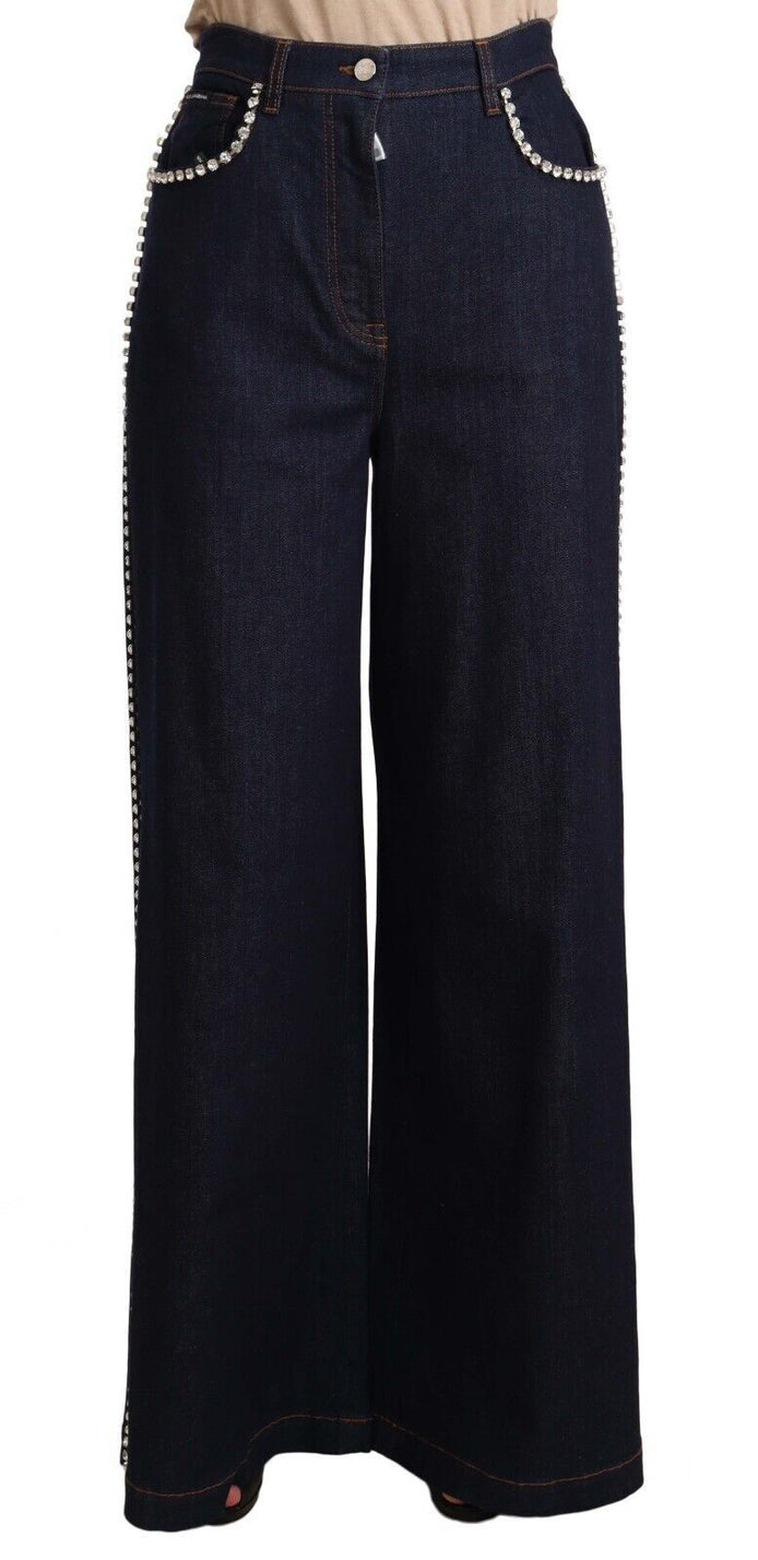 Dolce & Gabbana Dark Blue Crystal Embellished Flare Jeans Dolce & Gabbana