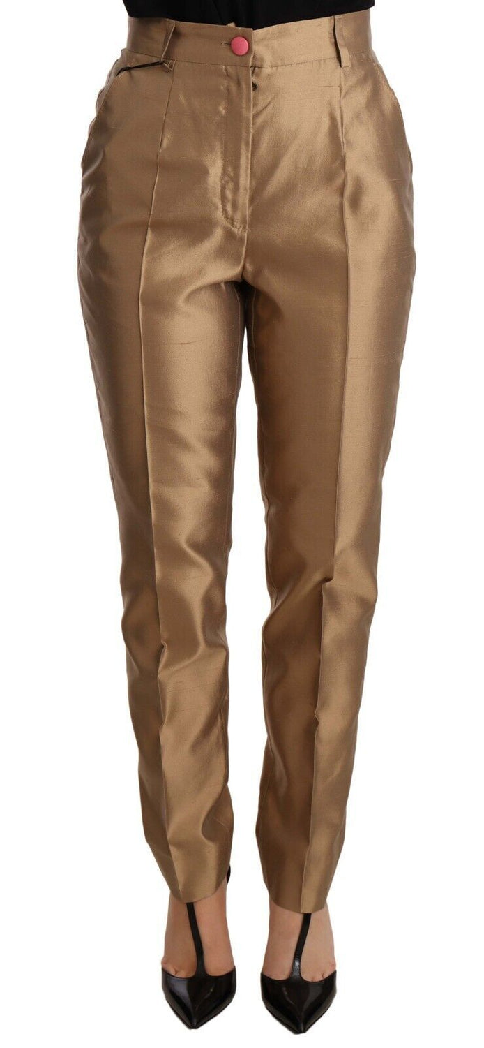 Dolce & Gabbana Gold Silk Tapered Trouser Metallic Pants Dolce & Gabbana