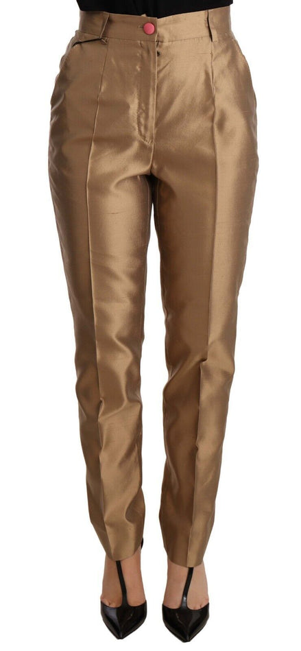 Dolce & Gabbana Gold Silk Tapered Trouser Metallic Pants Dolce & Gabbana