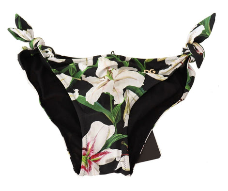 Dolce & Gabbana Bikini Bottom Black Lily Print Swimsuit Swimwear Dolce & Gabbana