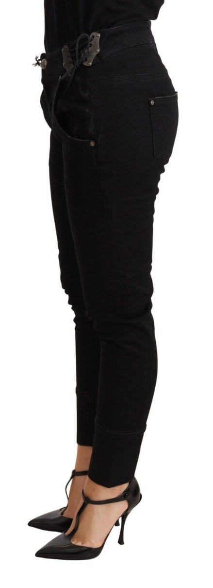Ermanno Scervino Black Low Waist Skinny Slim Trouser Cotton  Jeans Ermanno Scervino
