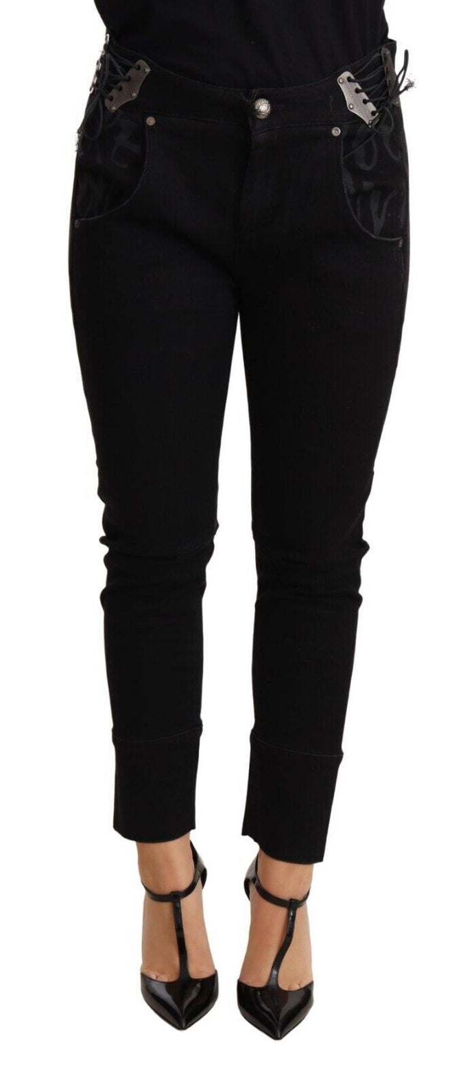 Ermanno Scervino Black Low Waist Skinny Slim Trouser Cotton  Jeans Ermanno Scervino