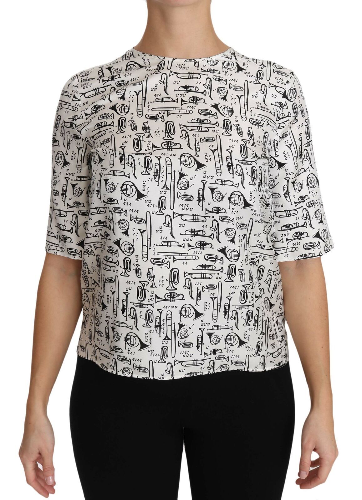 Dolce & Gabbana White Musical Instruments Print Blouse Dolce & Gabbana