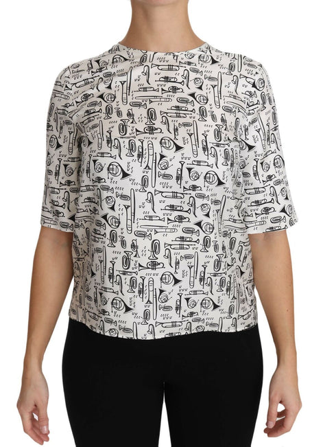 Dolce & Gabbana White Musical Instruments Print Blouse Dolce & Gabbana