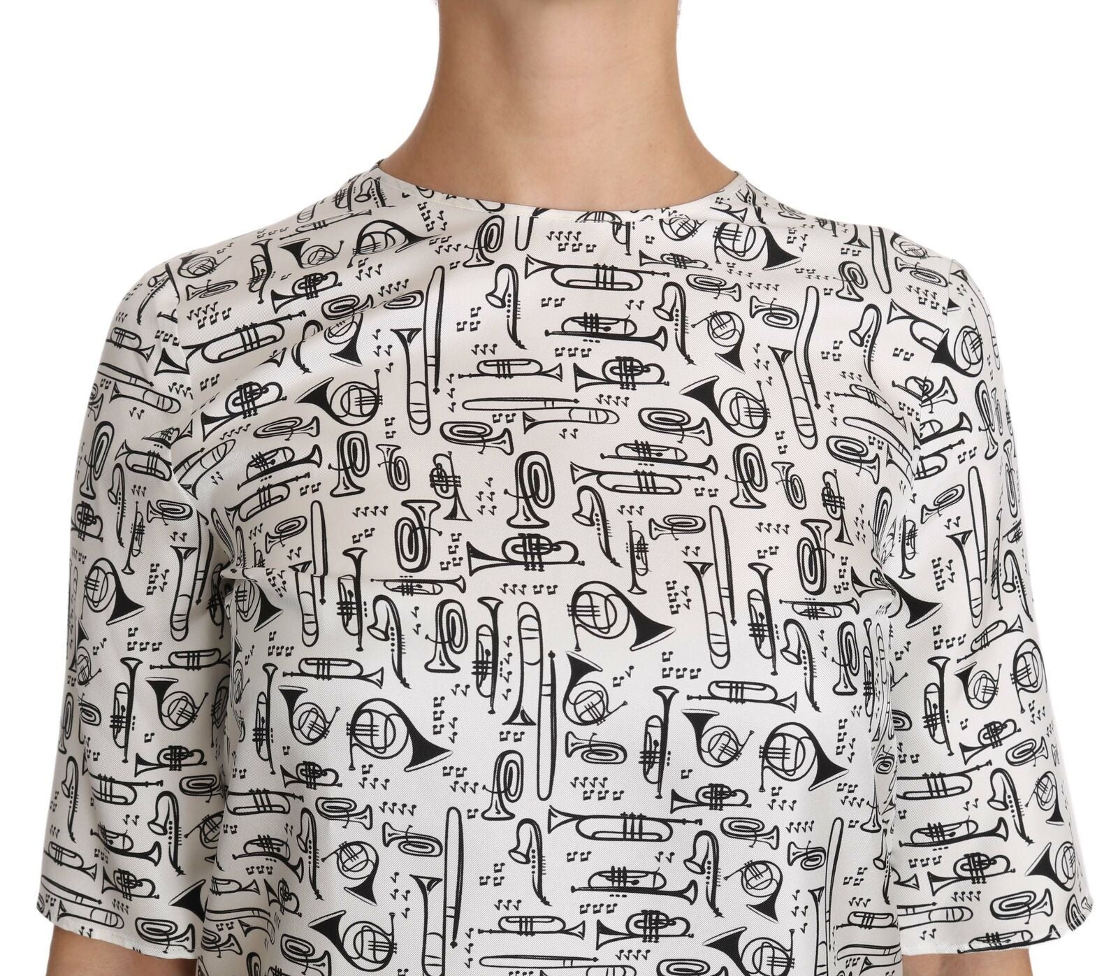 Dolce & Gabbana White Musical Instruments Print Blouse Dolce & Gabbana