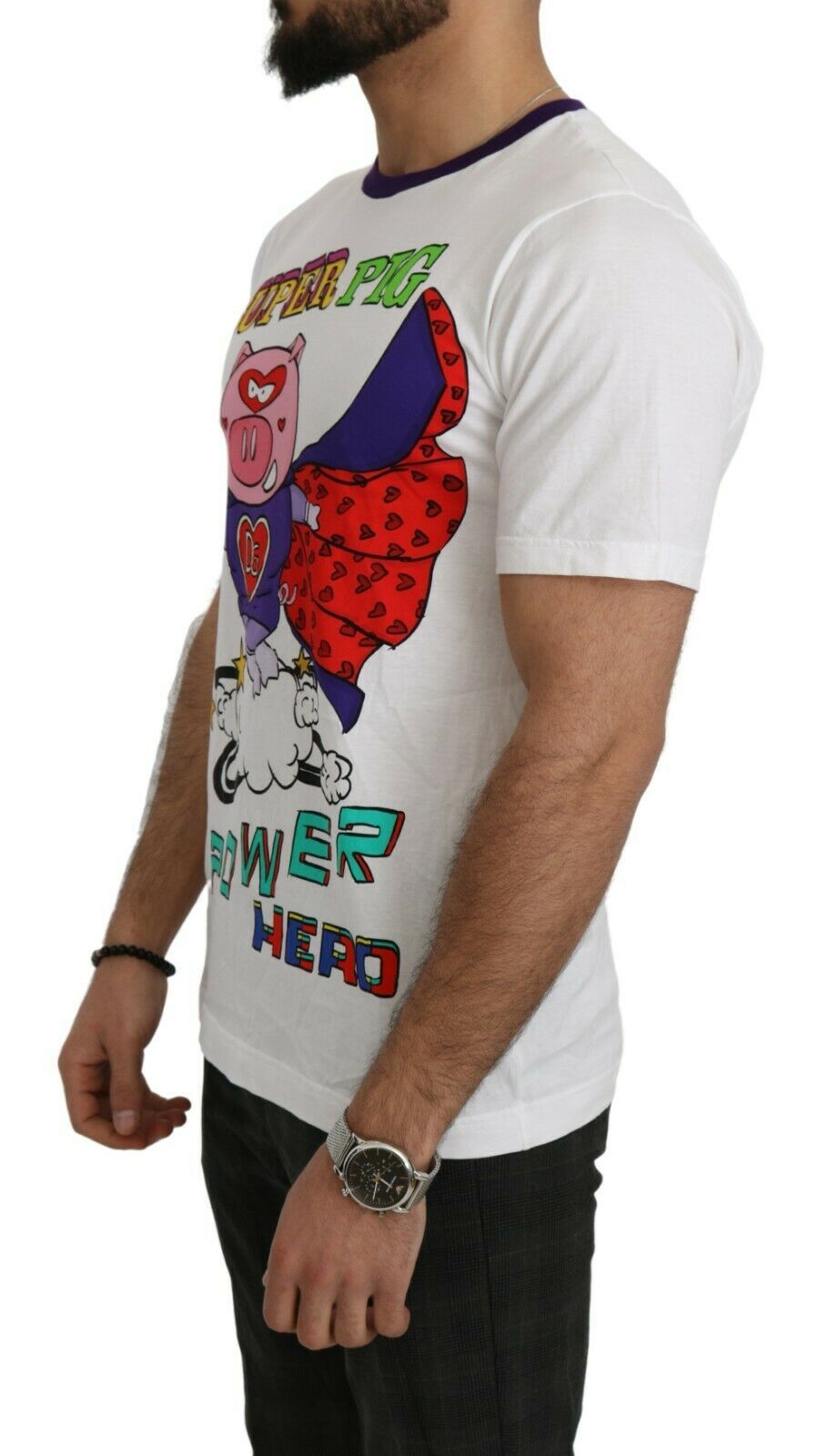 Dolce & Gabbana White Cotton Top Super Power Pig T-shirt Dolce & Gabbana