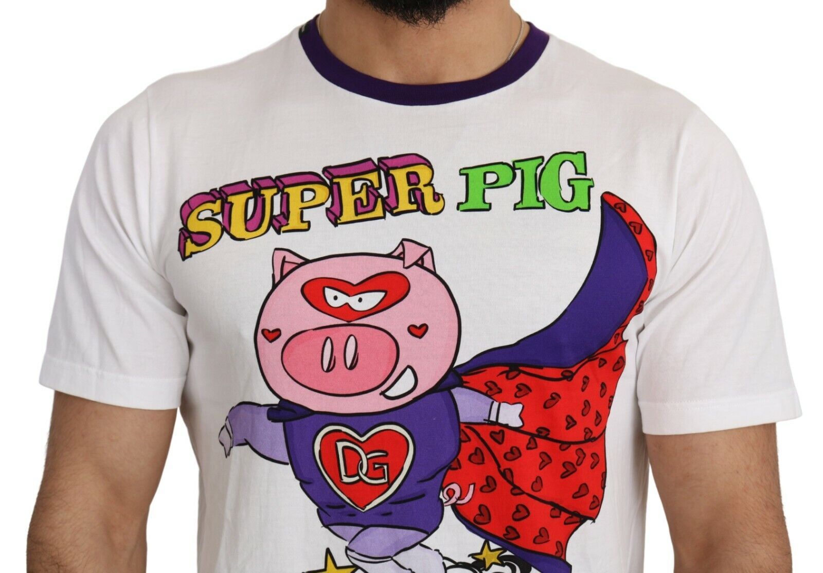 Dolce & Gabbana White Cotton Top Super Power Pig T-shirt Dolce & Gabbana