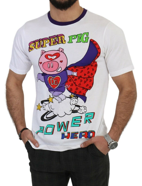 Dolce & Gabbana White Cotton Top Super Power Pig T-shirt Dolce & Gabbana