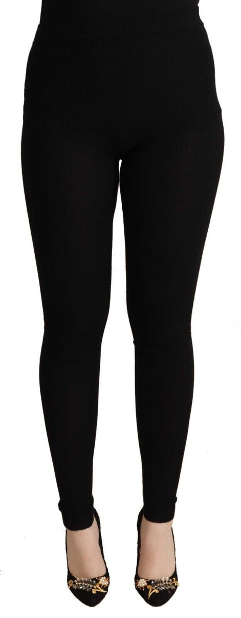 Dolce & Gabbana Black Cashmere Stretch Waist Tights Pants Dolce & Gabbana