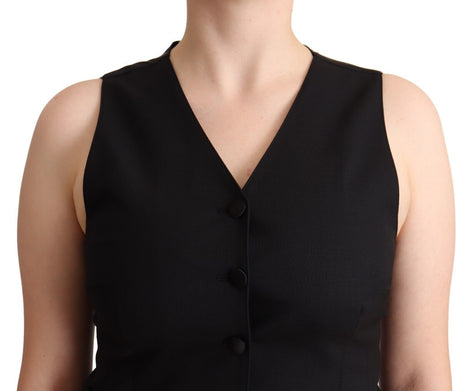 Dolce & Gabbana Black Button Down Sleeveless Viscose Vest Top Dolce & Gabbana