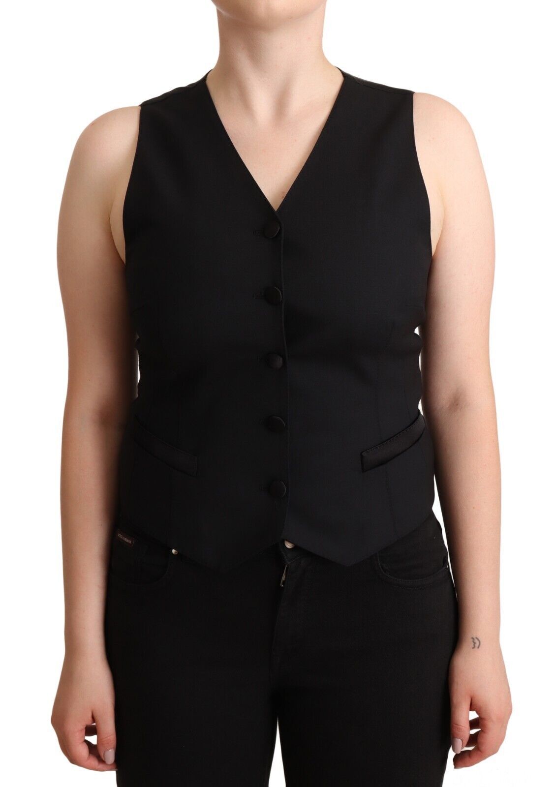 Dolce & Gabbana Black Button Down Sleeveless Viscose Vest Top Dolce & Gabbana