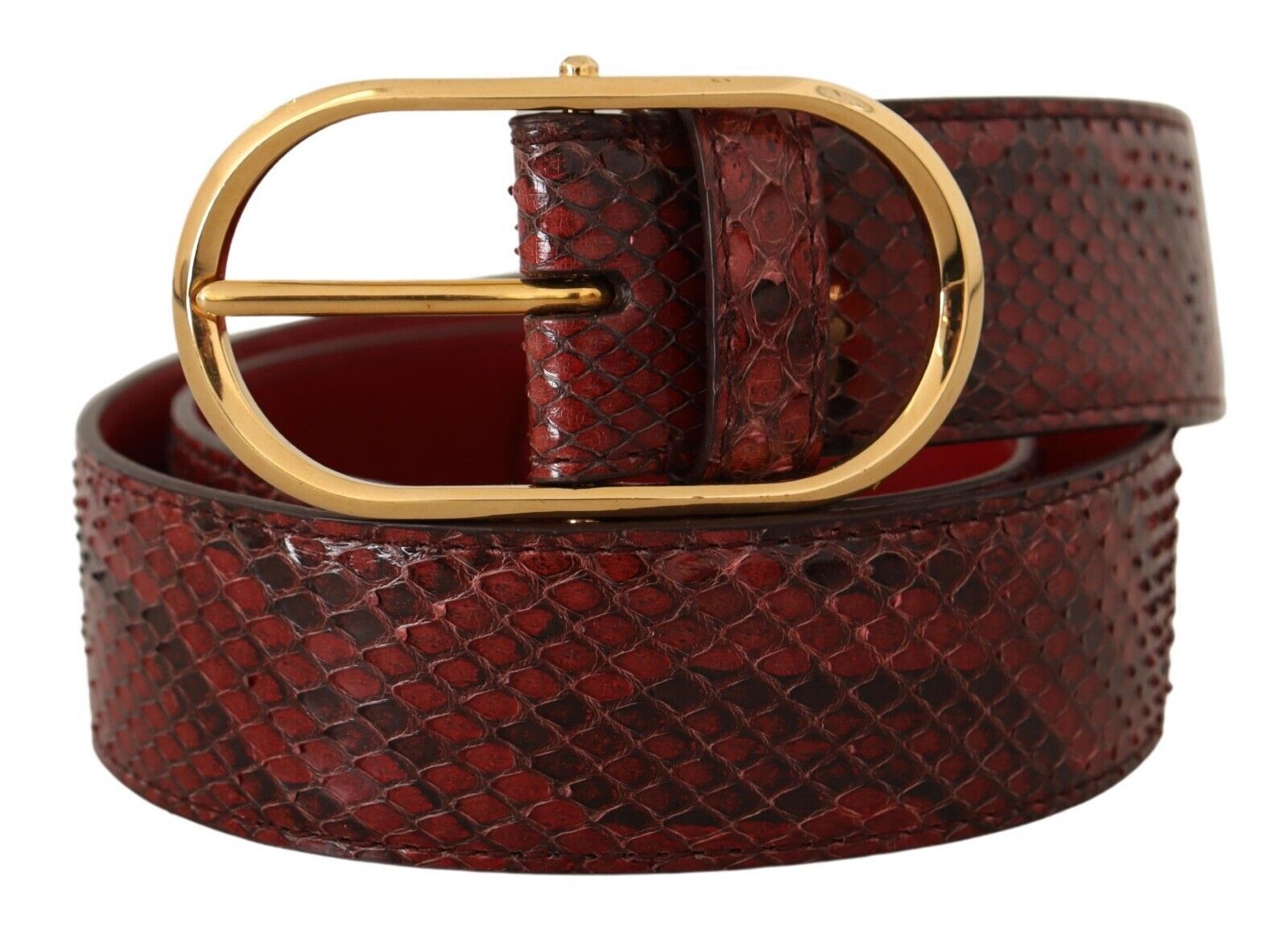 Dolce & Gabbana Red Exotic Leather Gold Oval Buckle Belt Dolce & Gabbana