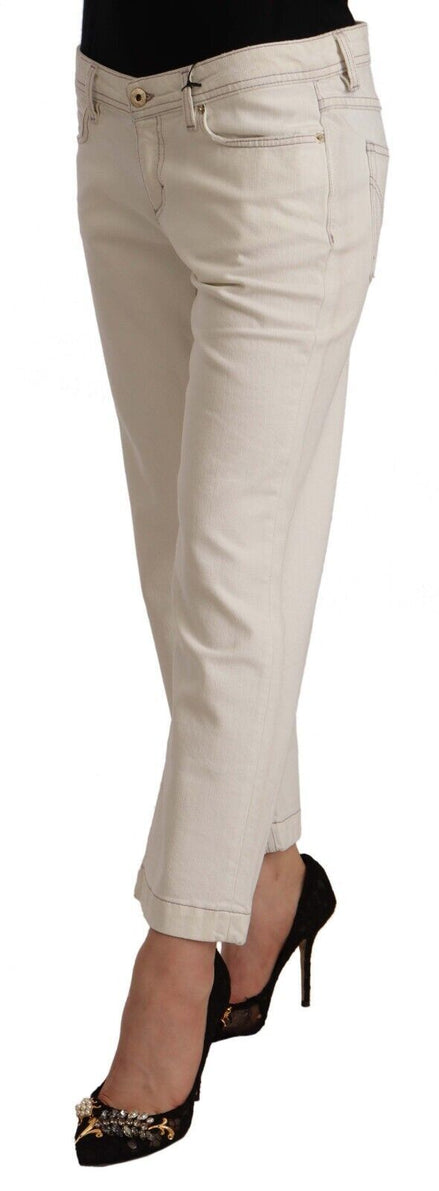 Dolce & Gabbana Off White Cotton Flared Cropped Denim Jeans Dolce & Gabbana