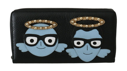 Dolce & Gabbana Black Blue Leather #DGFAMILY Zipper Continental Wallet Dolce & Gabbana