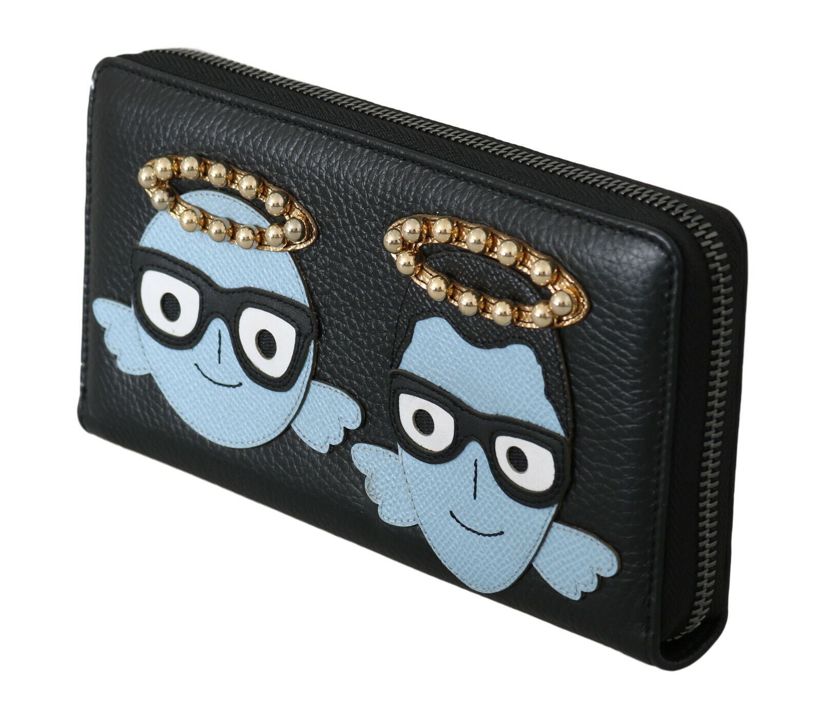 Dolce & Gabbana Black Blue Leather #DGFAMILY Zipper Continental Wallet Dolce & Gabbana