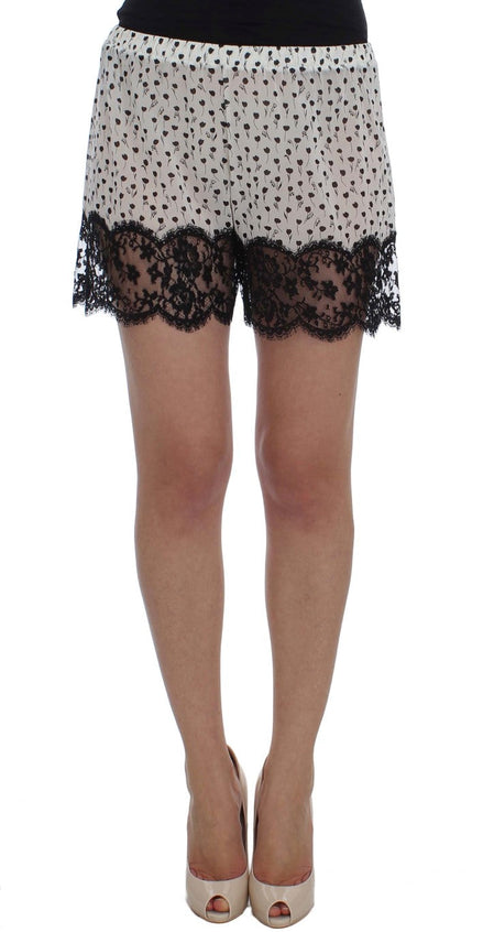 Dolce & Gabbana White Black Floral Lace Silk Sleepwear Shorts Dolce & Gabbana