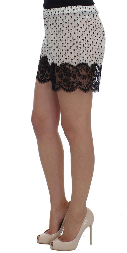Dolce & Gabbana White Black Floral Lace Silk Sleepwear Shorts Dolce & Gabbana