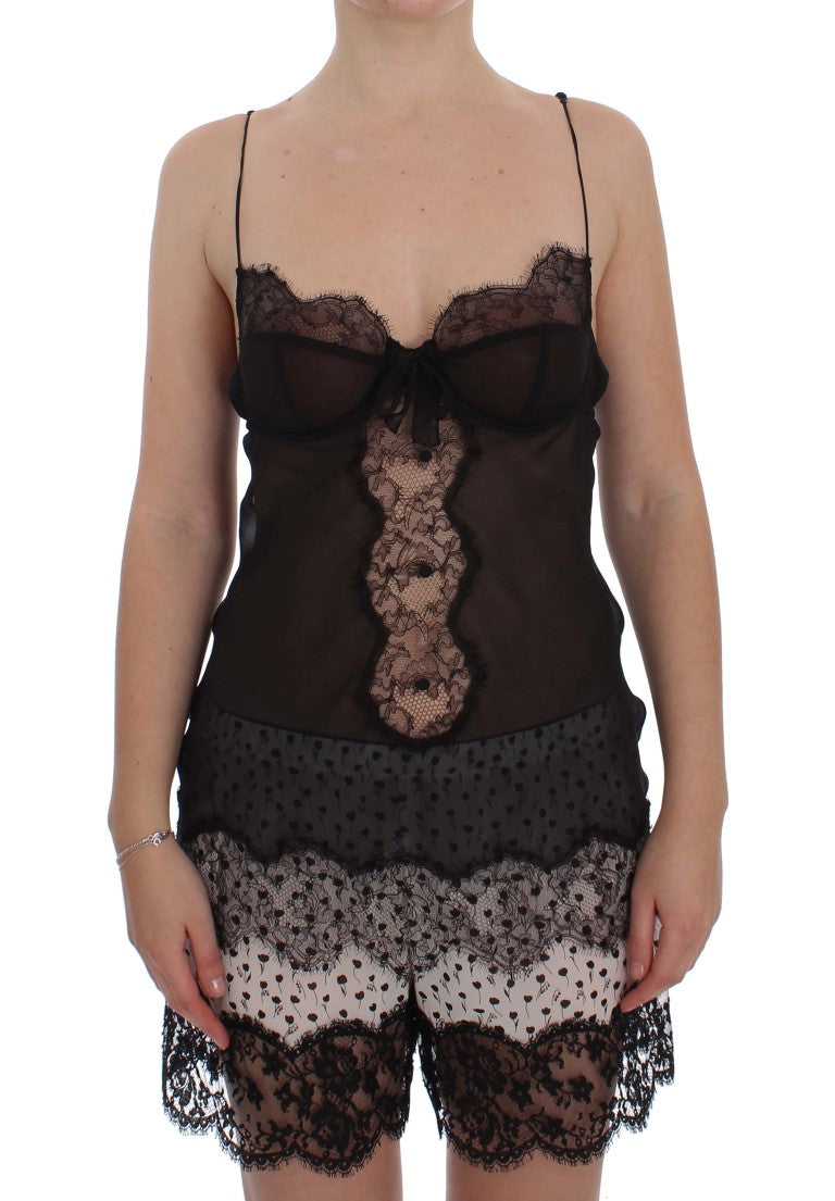 Dolce & Gabbana Black Silk Lace Babydoll Lingerie Top Dolce & Gabbana