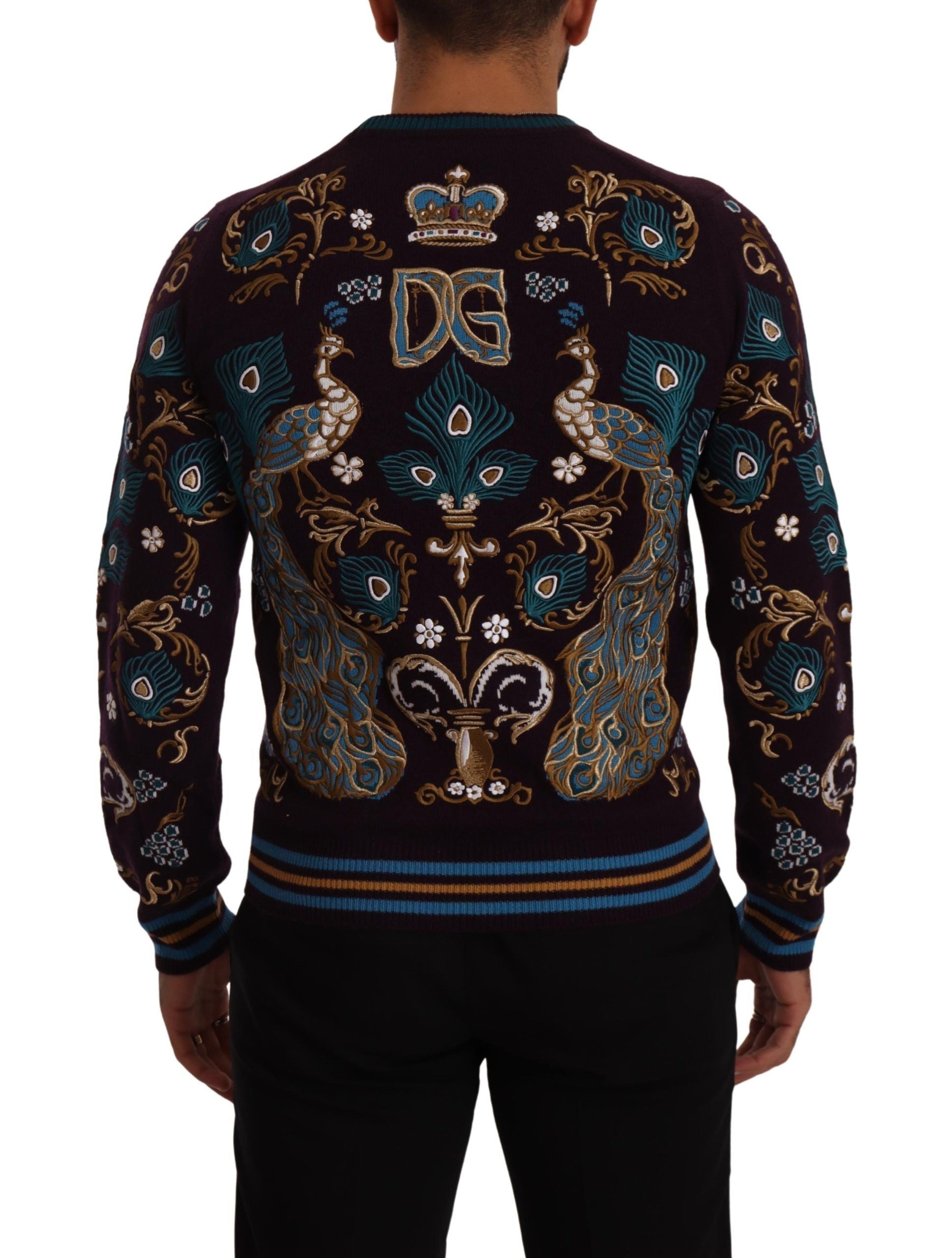 Dolce & Gabbana Bordeaux Cashmere DG Crown Embroidered Sweater Dolce & Gabbana