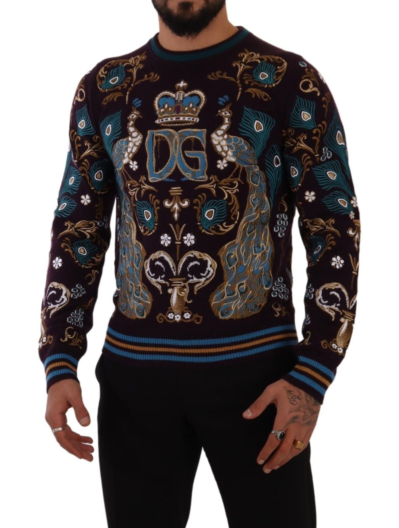 Dolce & Gabbana Bordeaux Cashmere DG Crown Embroidered Sweater Dolce & Gabbana