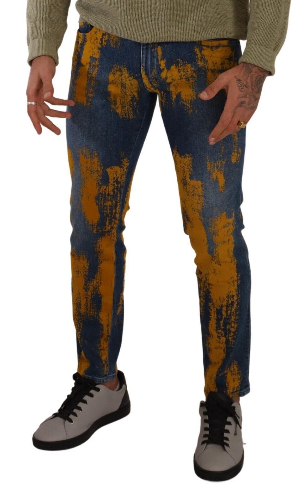 Dolce & Gabbana Blue Yellow Dye Cotton Skinny Men Denim Jeans Dolce & Gabbana