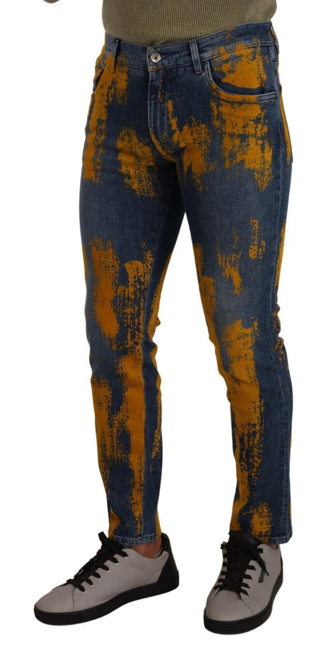 Dolce & Gabbana Blue Yellow Dye Cotton Skinny Men Denim Jeans Dolce & Gabbana