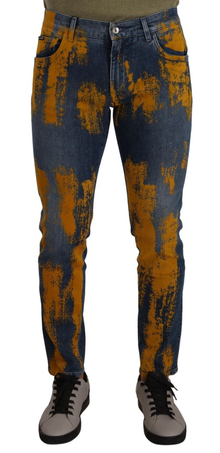 Dolce & Gabbana Blue Yellow Dye Cotton Skinny Men Denim Jeans Dolce & Gabbana