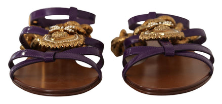 Dolce & Gabbana Purple Leather Devotion Flats Sandals Shoes Dolce & Gabbana