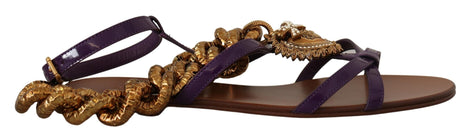 Dolce & Gabbana Purple Leather Devotion Flats Sandals Shoes Dolce & Gabbana