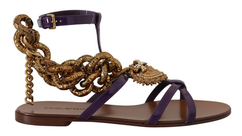 Dolce & Gabbana Purple Leather Devotion Flats Sandals Shoes Dolce & Gabbana
