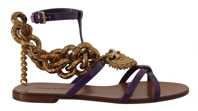 Dolce & Gabbana Purple Leather Devotion Flats Sandals Shoes Dolce & Gabbana